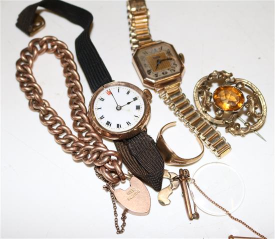 Gold items- 22ct band, Art Deco watch, curb link bracelet etc.